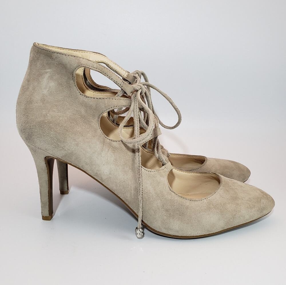 Karl Lagerfeld Taupe Suede Laced Paris Jasmin Heels